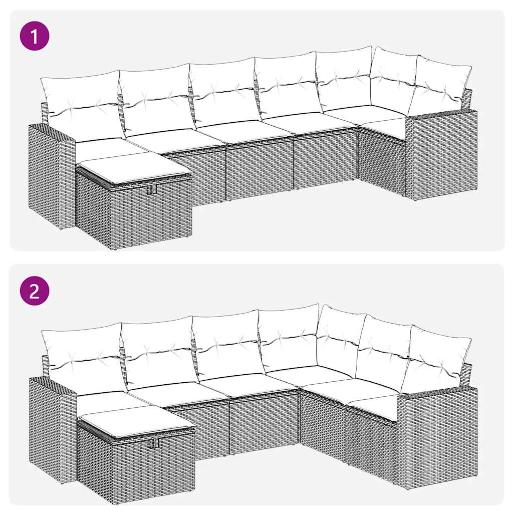 7 Piece Garden Sofa Set with Cushions Black Poly Rattan