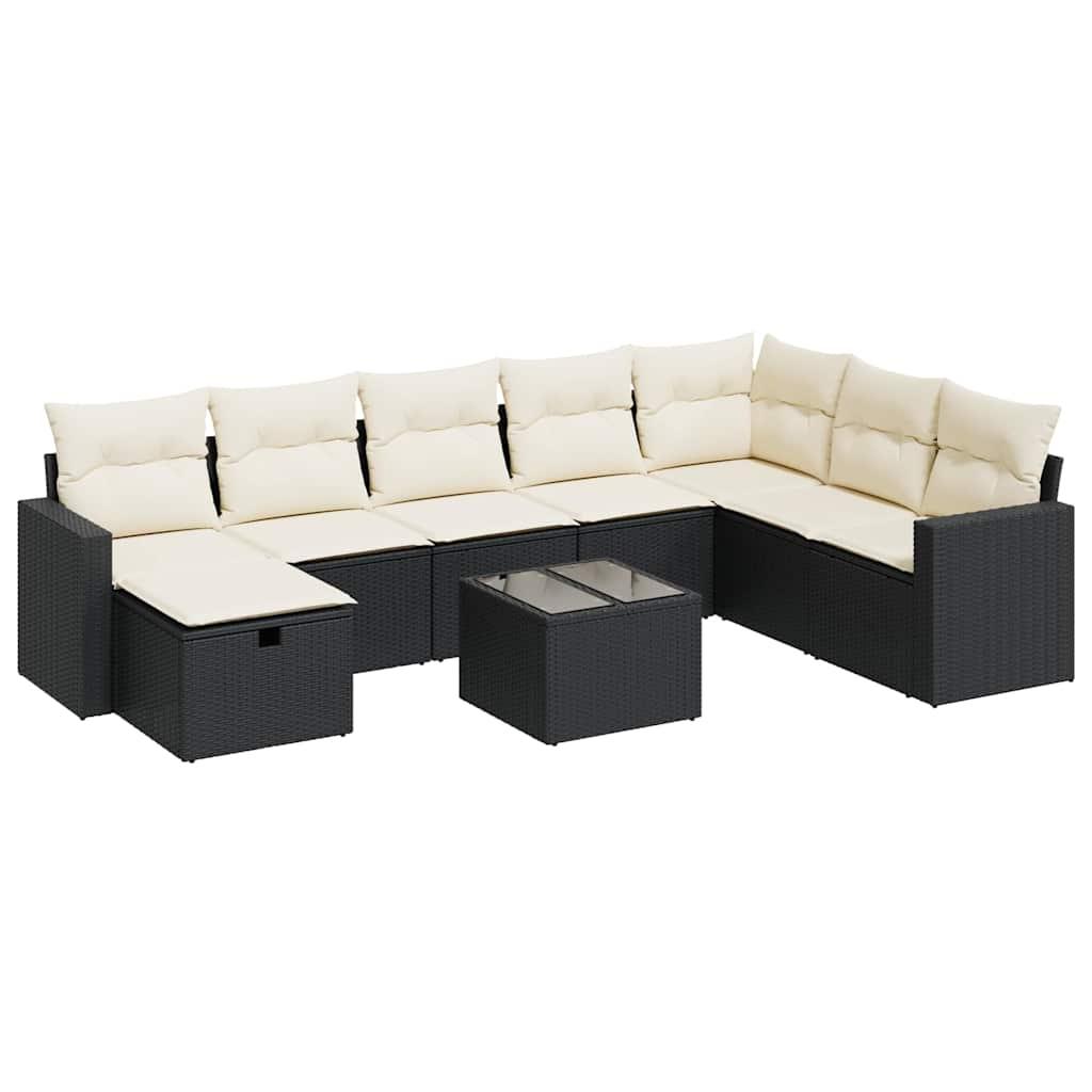 9 Piece Garden Sofa Set with Cushions Black Poly Rattan
