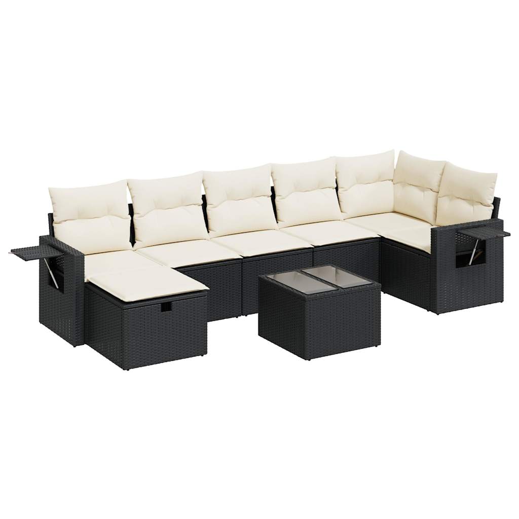 8 Piece Garden Sofa Set with Cushions Black Poly Rattan