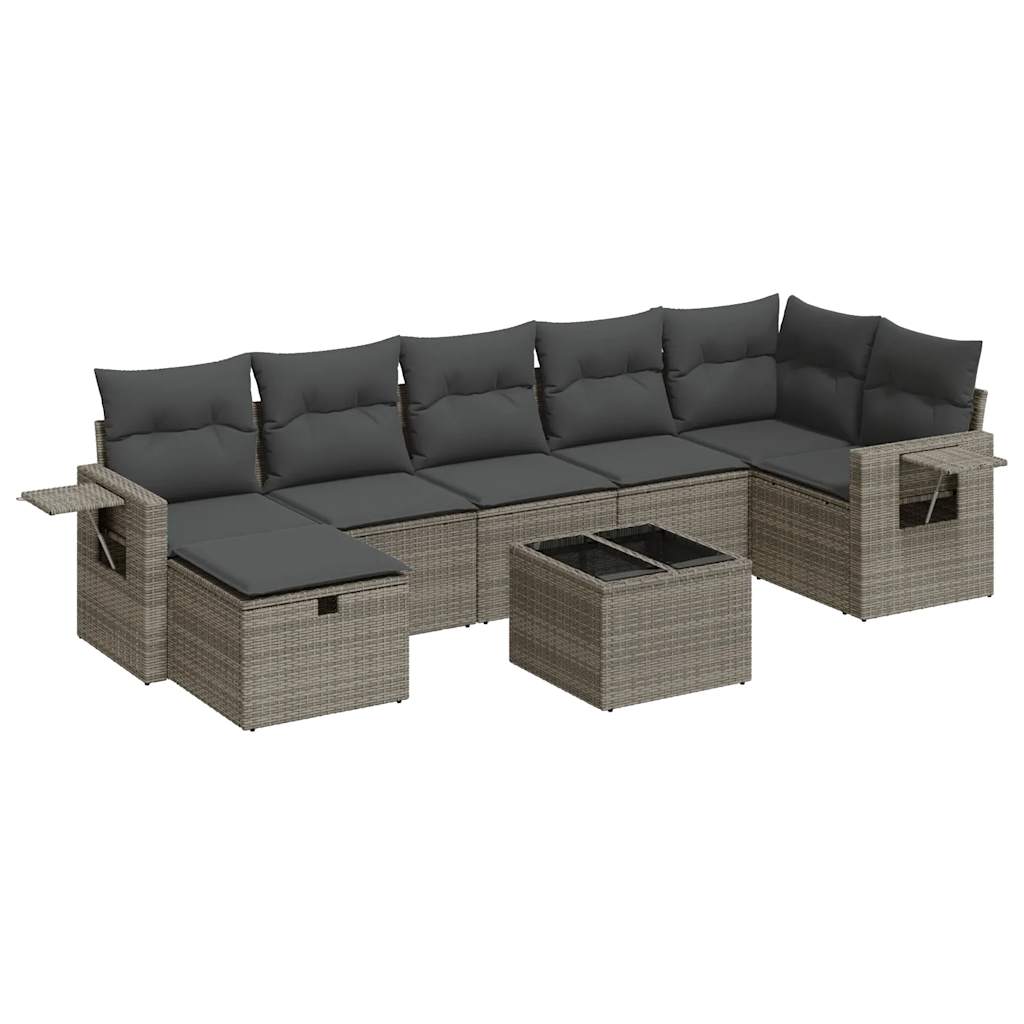 8 Piece Garden Sofa Set with Cushions Grey Poly Rattan