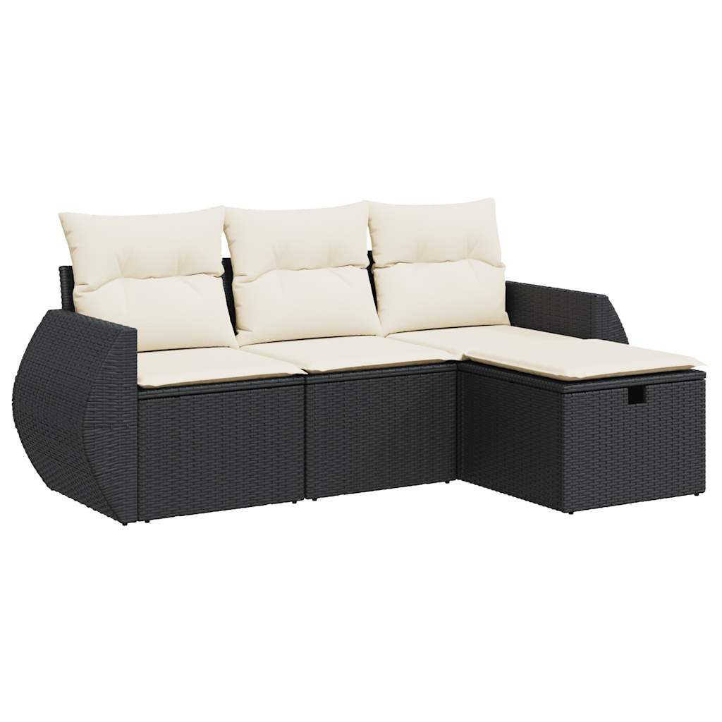 4 Piece Garden Sofa Set with Cushions Black Poly Rattan