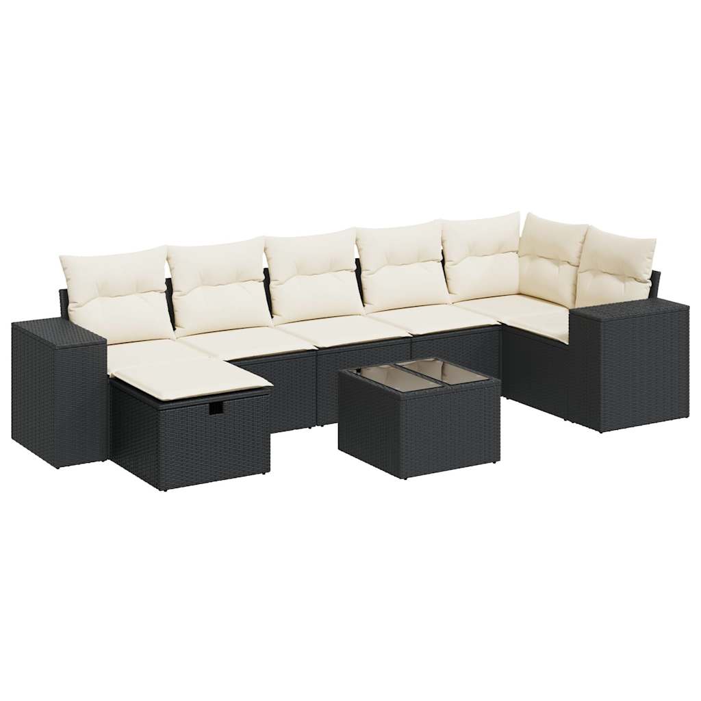 8 Piece Garden Sofa Set with Cushions Black Poly Rattan