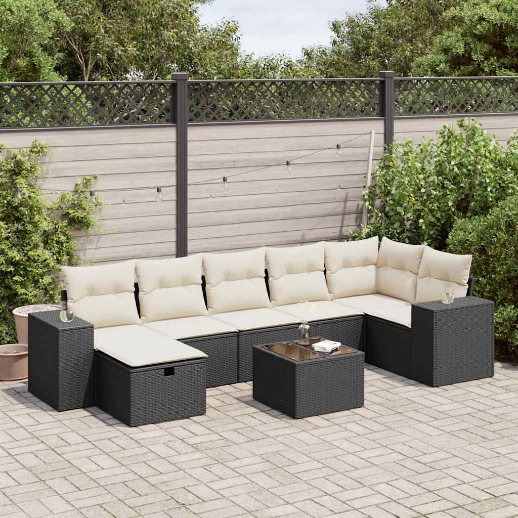 8 Piece Garden Sofa Set with Cushions Black Poly Rattan