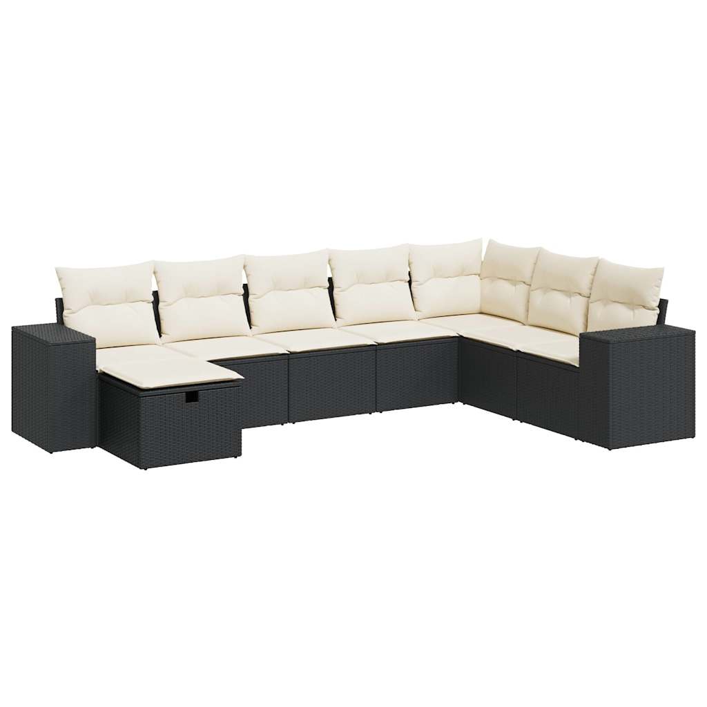 8 Piece Garden Sofa Set with Cushions Black Poly Rattan