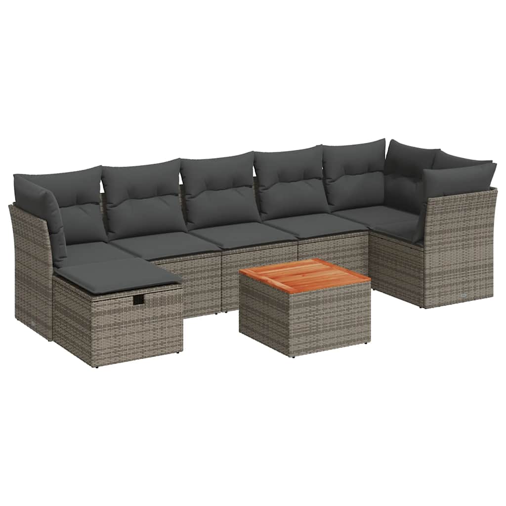 8 Piece Garden Sofa Set with Cushions Grey Poly Rattan