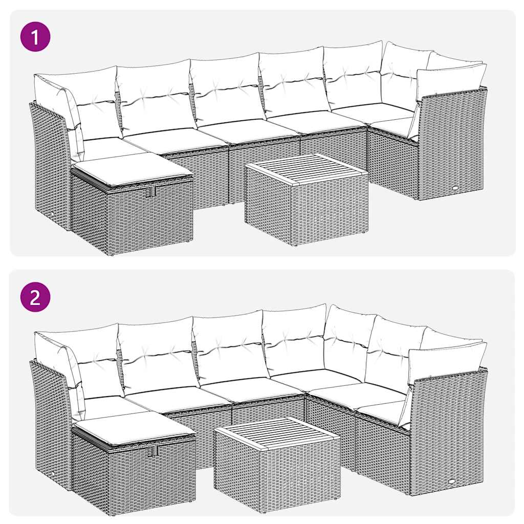 8 Piece Garden Sofa Set with Cushions Grey Poly Rattan