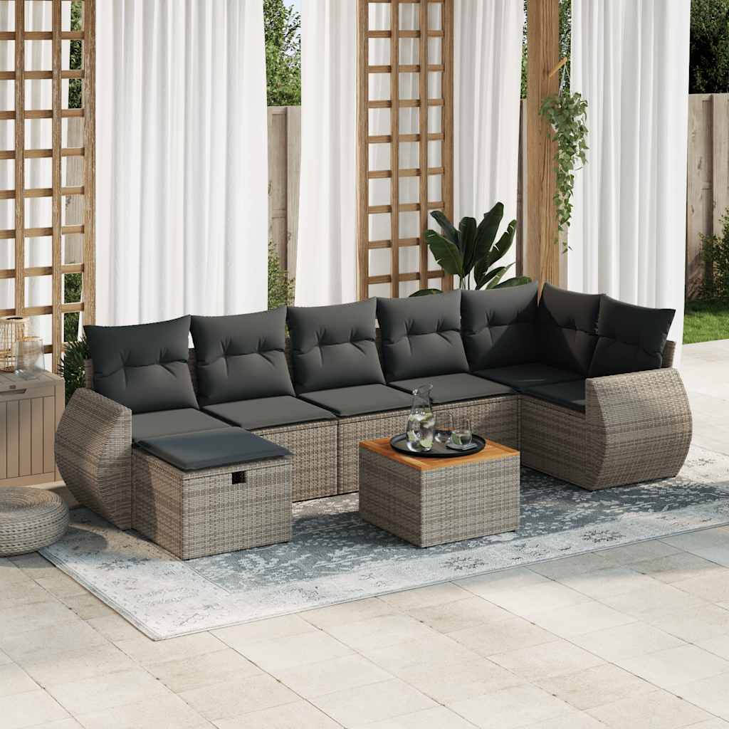 8 Piece Garden Sofa Set with Cushions Grey Poly Rattan