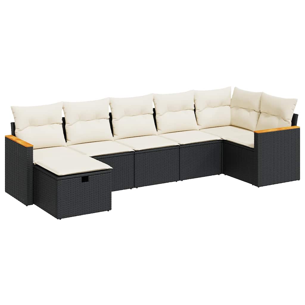 7 Piece Garden Sofa Set with Cushions Black Poly Rattan