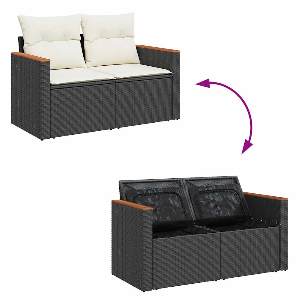 7 Piece Garden Sofa Set with Cushions Black Poly Rattan