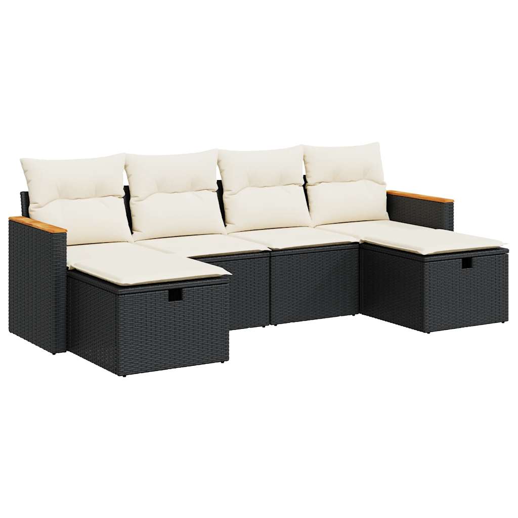 6 Piece Garden Sofa Set with Cushions Black Poly Rattan