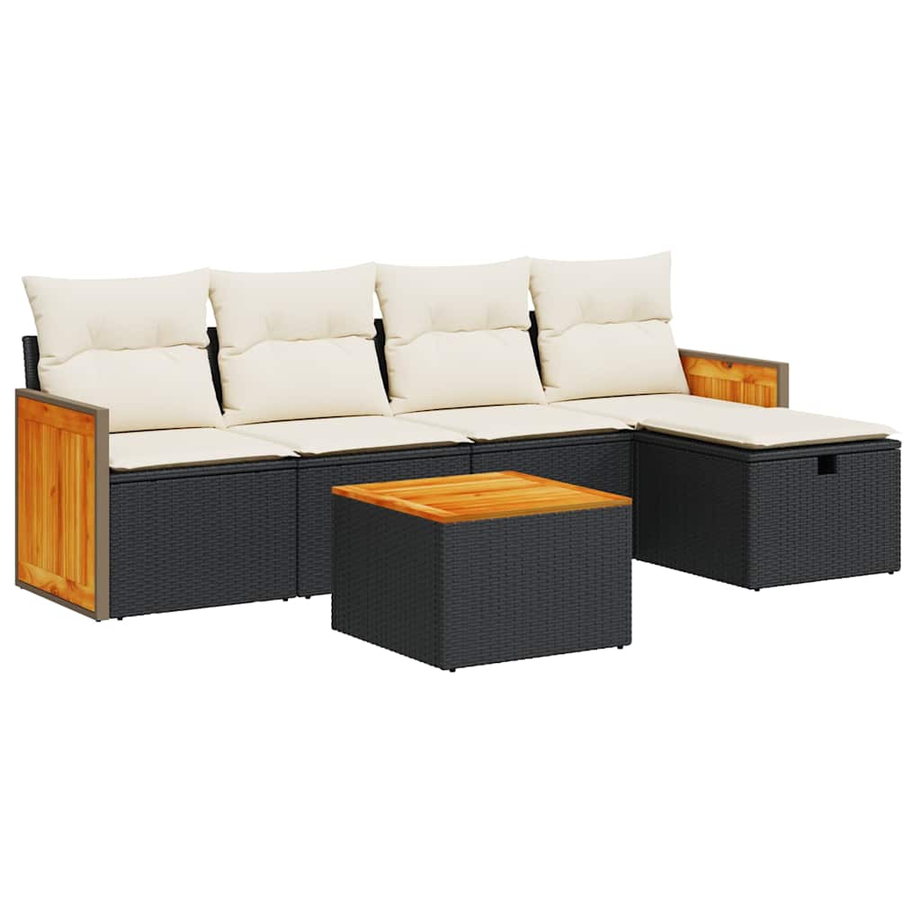 6 Piece Garden Sofa Set with Cushions Black Poly Rattan