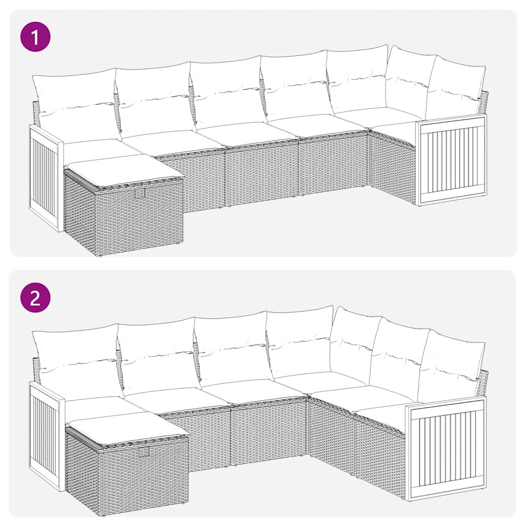 7 Piece Garden Sofa Set with Cushions Black Poly Rattan