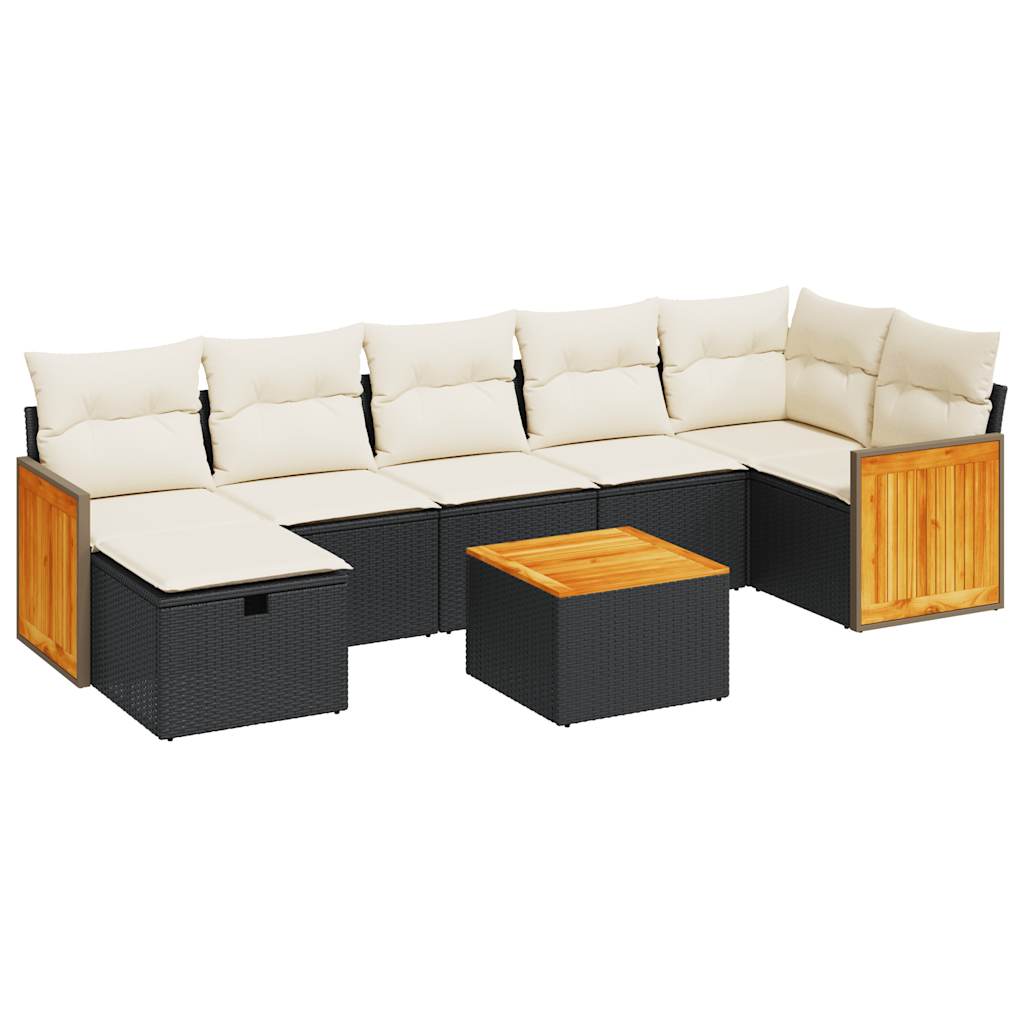 8 Piece Garden Sofa Set with Cushions Black Poly Rattan