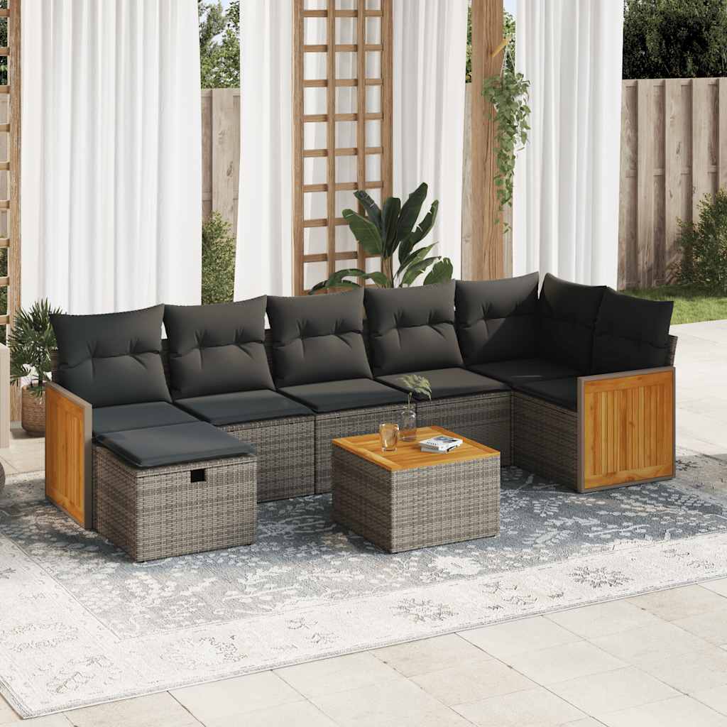 8 Piece Garden Sofa Set with Cushions Grey Poly Rattan