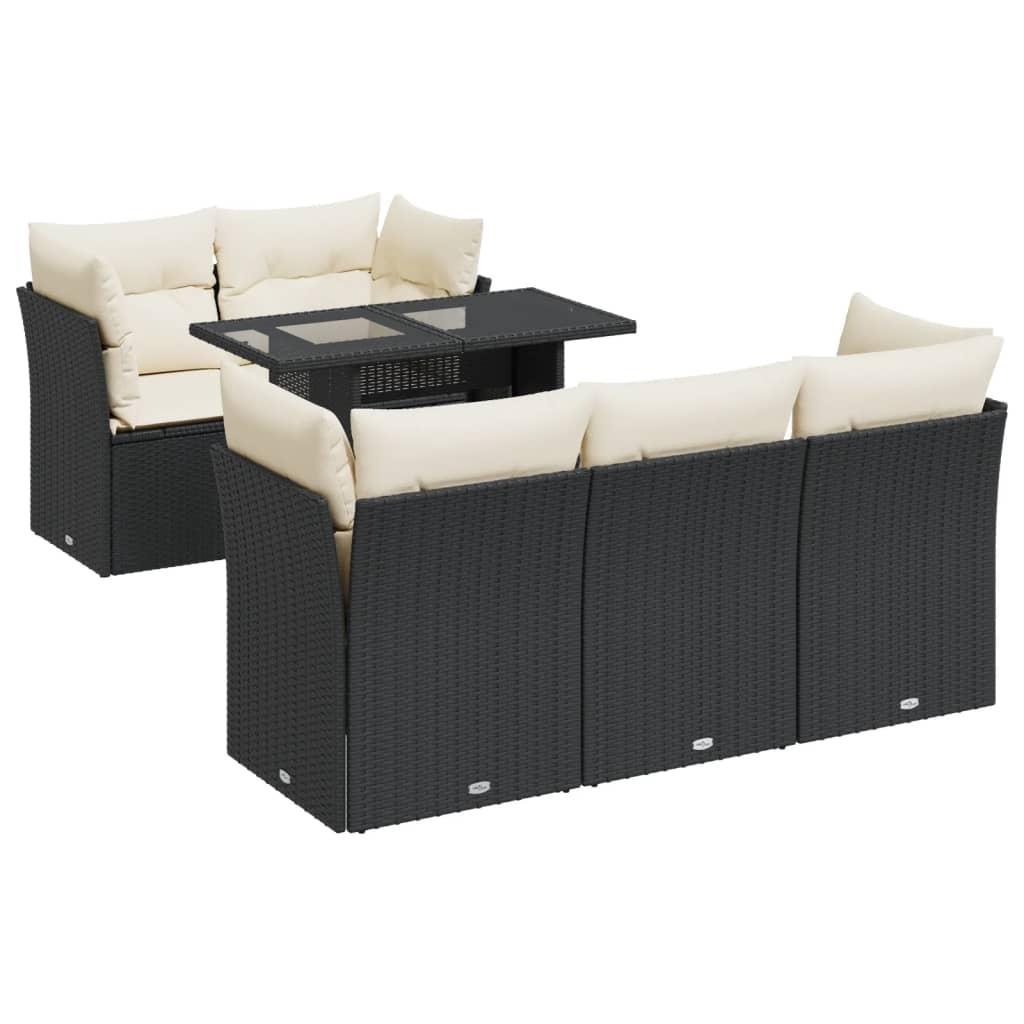 6 Piece Garden Sofa Set with Cushions Black Poly Rattan