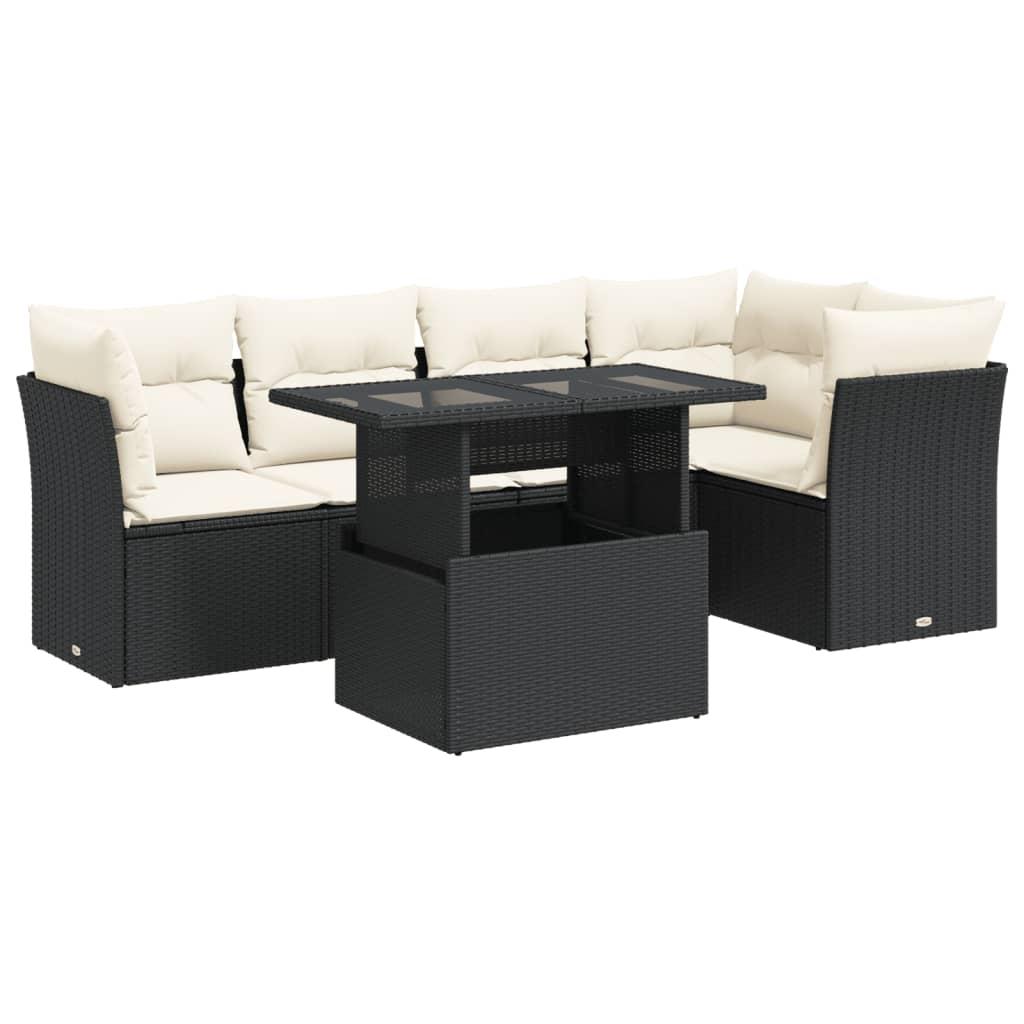 6 Piece Garden Sofa Set with Cushions Black Poly Rattan