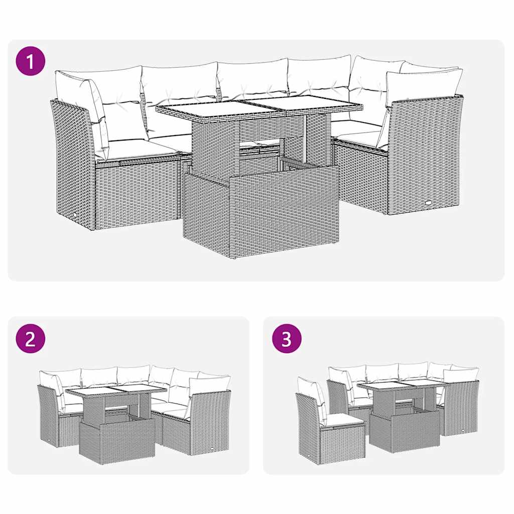 6 Piece Garden Sofa Set with Cushions Grey Poly Rattan