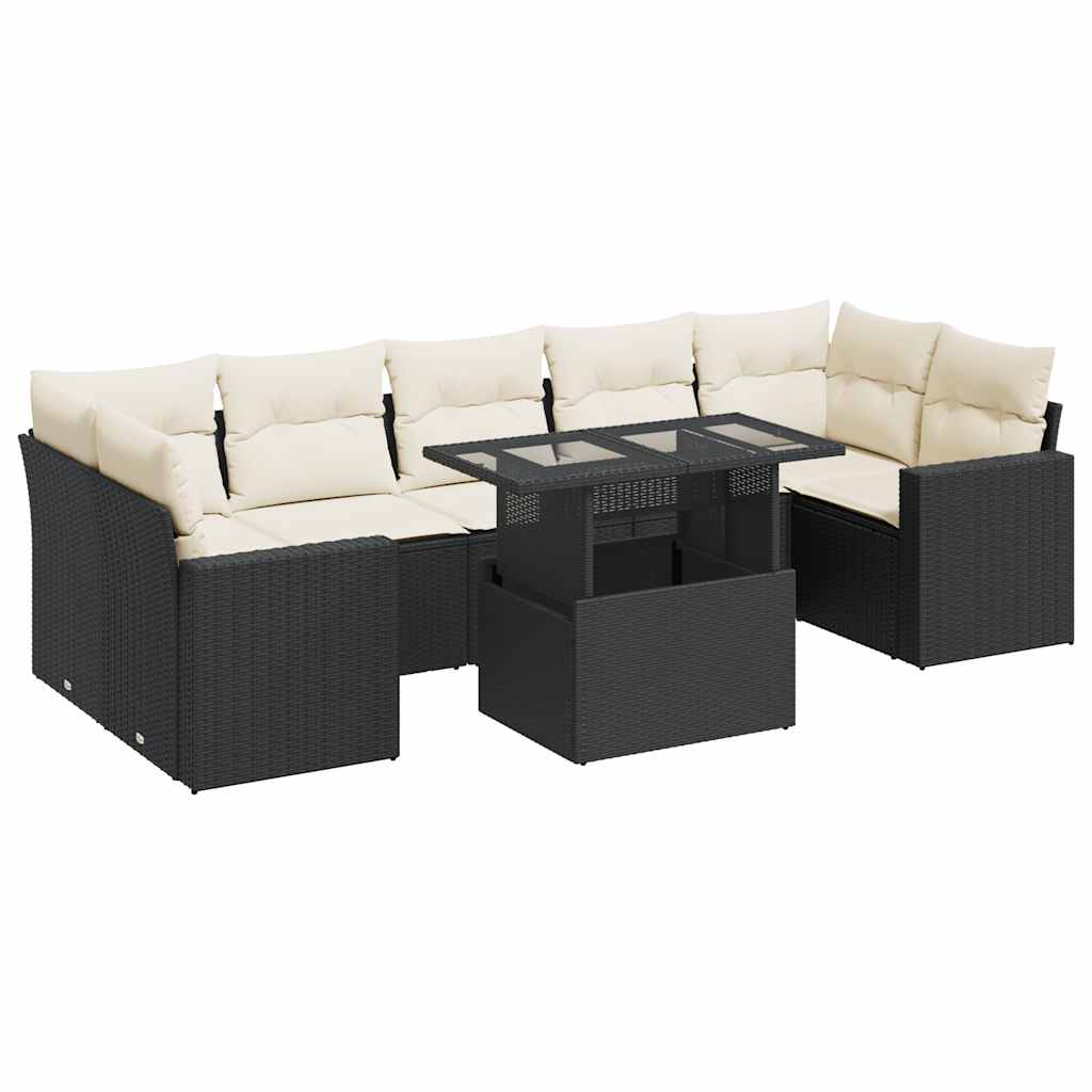 8 Piece Garden Sofa Set with Cushions Black Poly Rattan