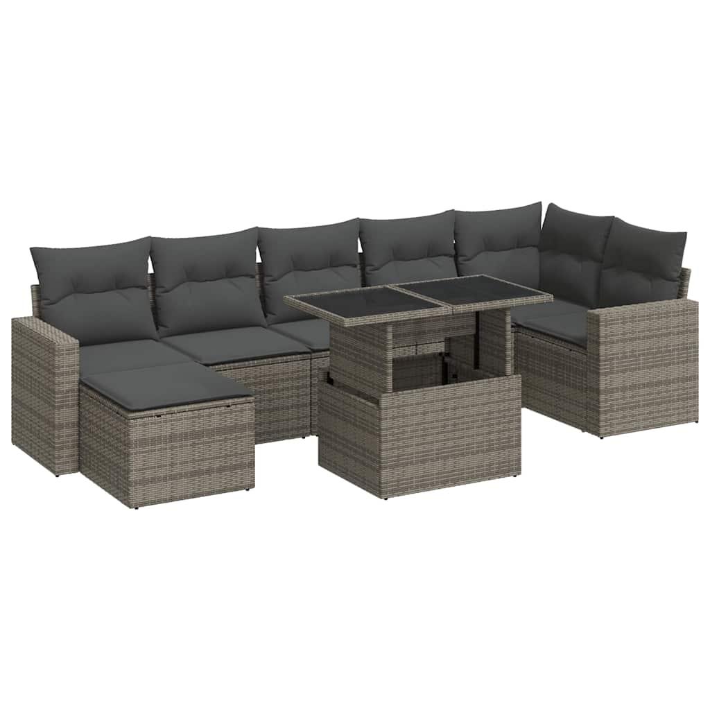 8 Piece Garden Sofa Set with Cushions Grey Poly Rattan