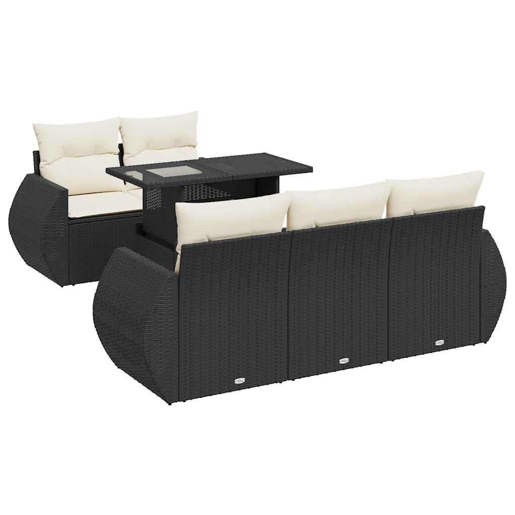 6 Piece Garden Sofa Set with Cushions Black Poly Rattan