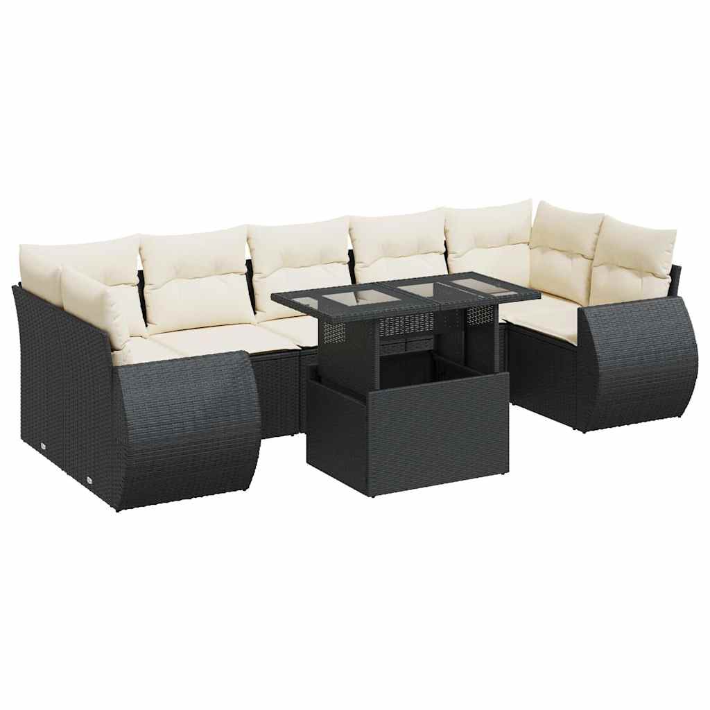 8 Piece Garden Sofa Set with Cushions Black Poly Rattan