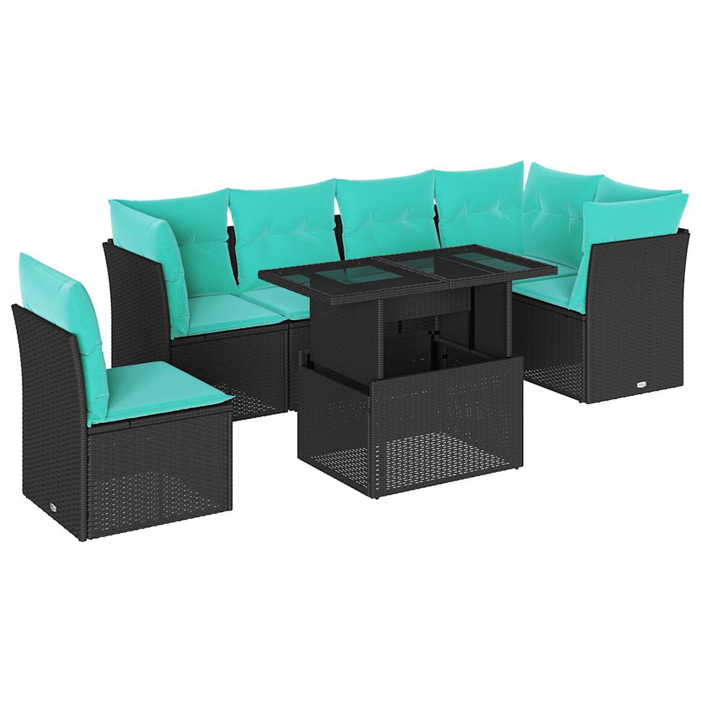 6 Piece Garden Sofa Set with Cushions Black Poly Rattan
