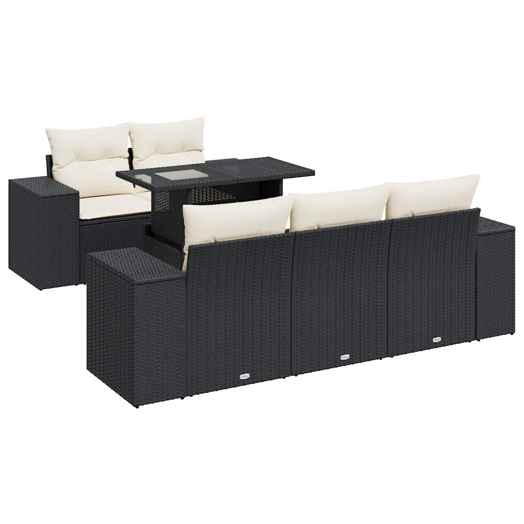 6 Piece Garden Sofa Set with Cushions Black Poly Rattan