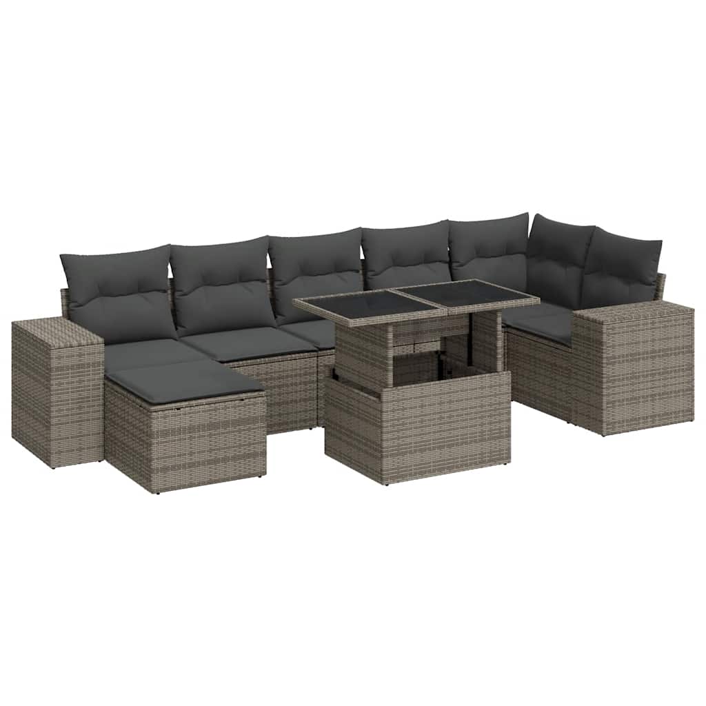 8 Piece Garden Sofa Set with Cushions Grey Poly Rattan