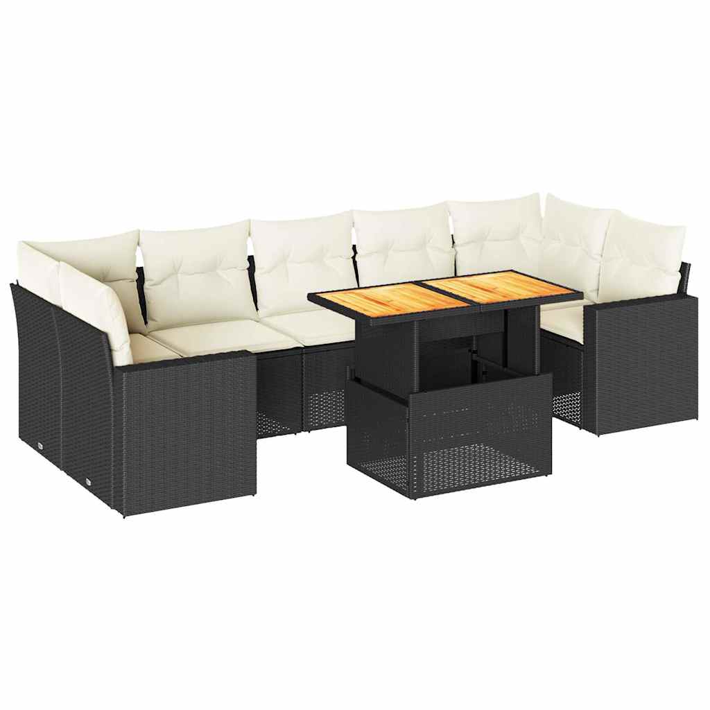 8 Piece Garden Sofa Set with Cushions Black Poly Rattan