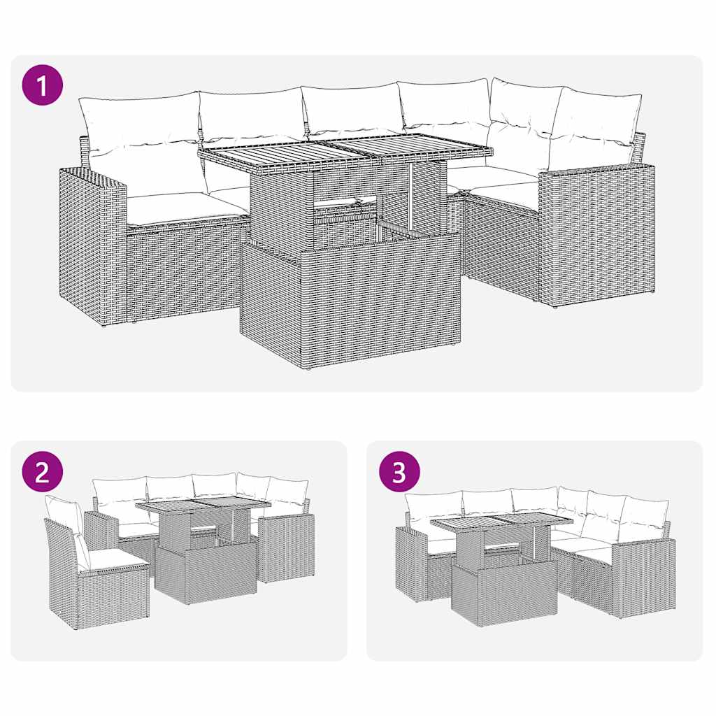 6 Piece Garden Sofa Set with Cushions Grey Poly Rattan