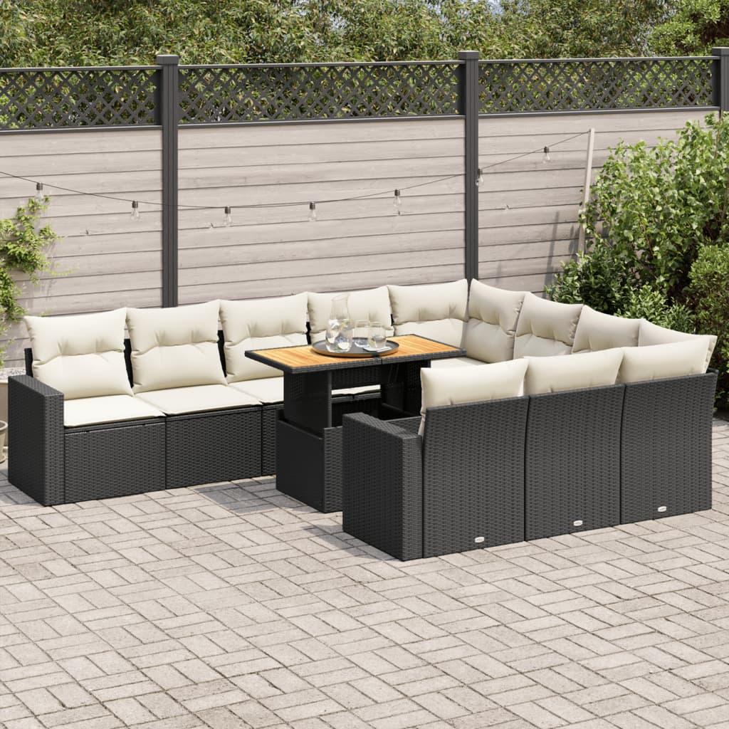 11 Piece Garden Sofa Set with Cushions Black Poly Rattan