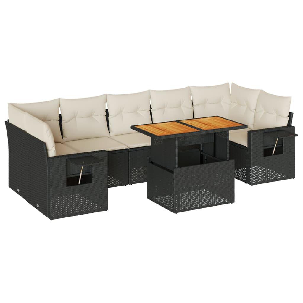 8 Piece Garden Sofa Set with Cushions Black Poly Rattan