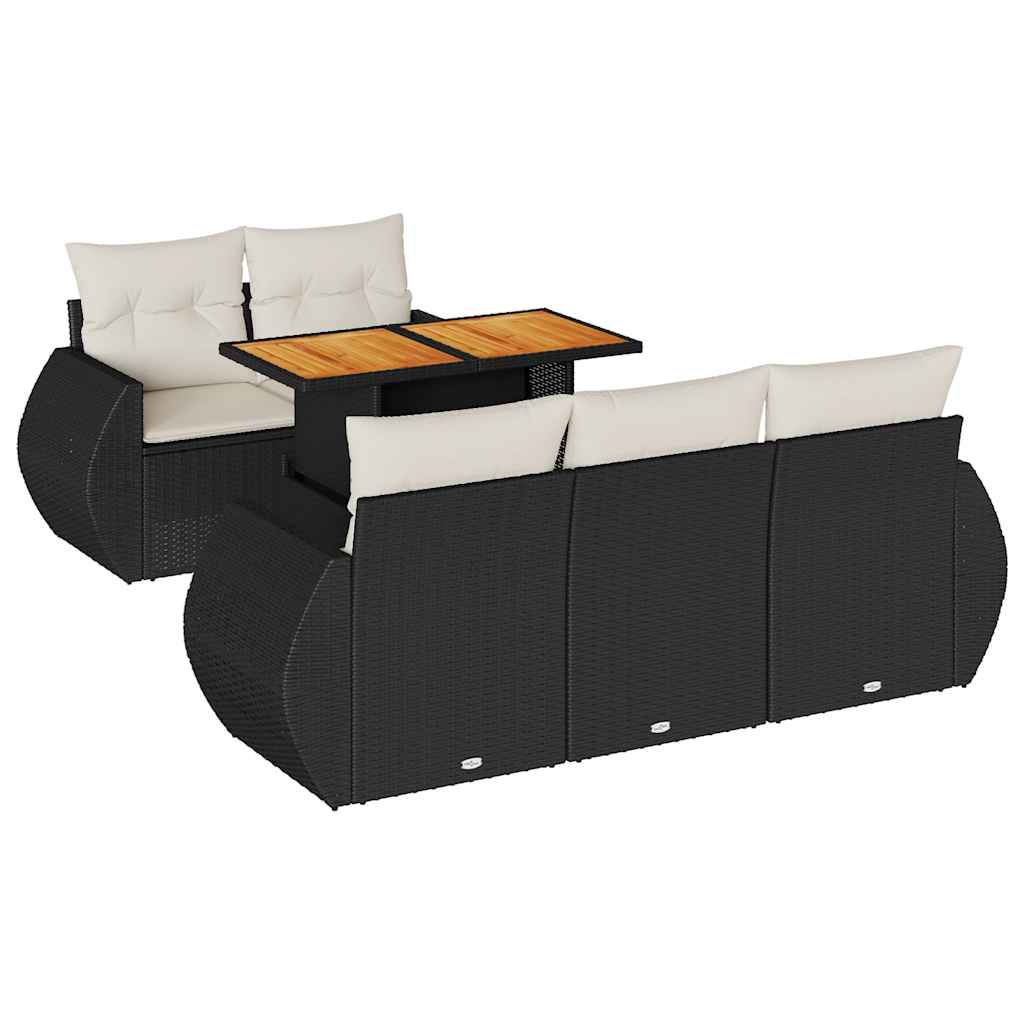 6 Piece Garden Sofa Set with Cushions Black Poly Rattan