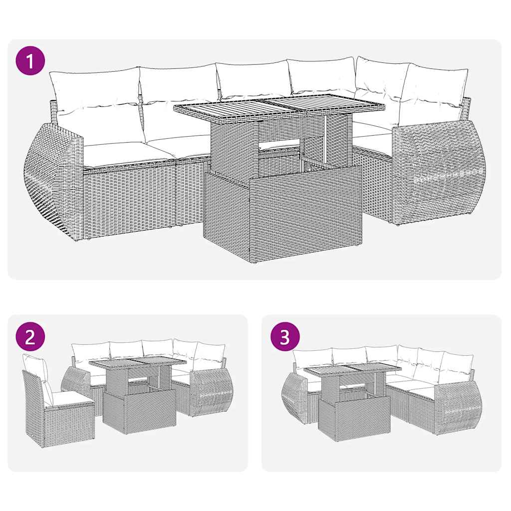 6 Piece Garden Sofa Set with Cushions Grey Poly Rattan