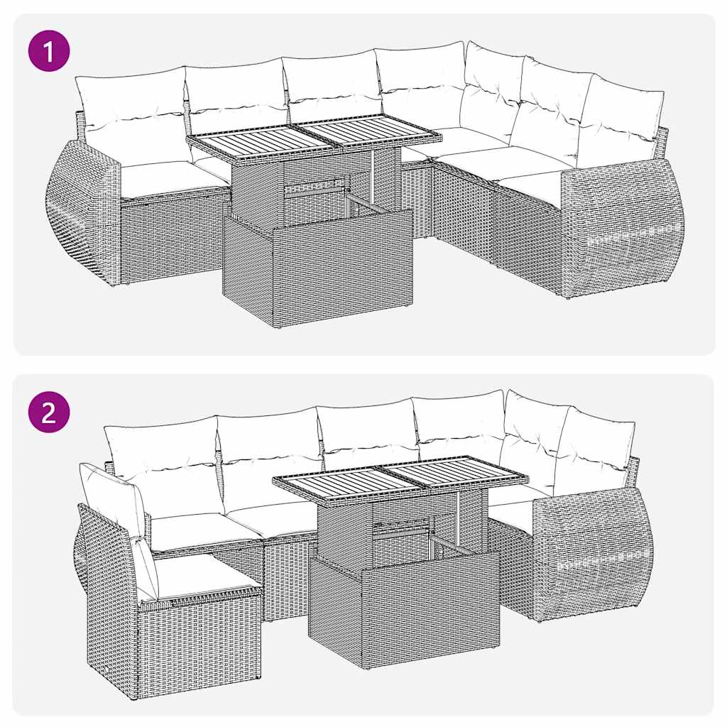 7 Piece Garden Sofa Set with Cushions Black Poly Rattan