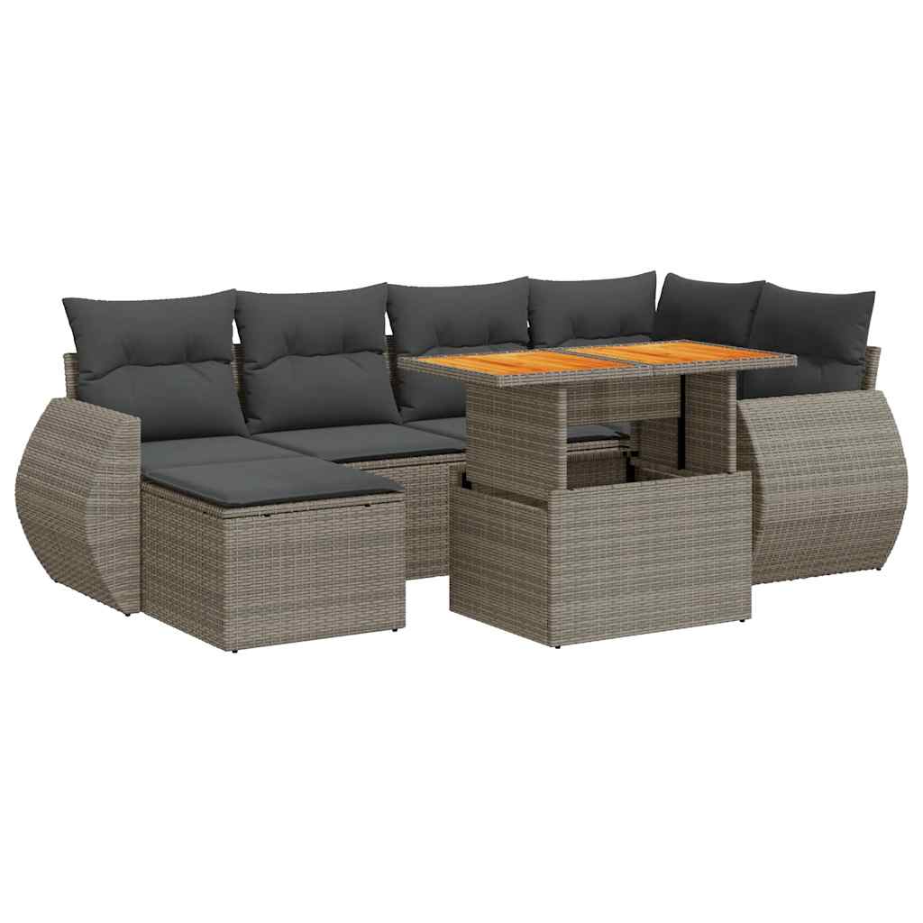 7 Piece Garden Sofa Set with Cushions Grey Poly Rattan