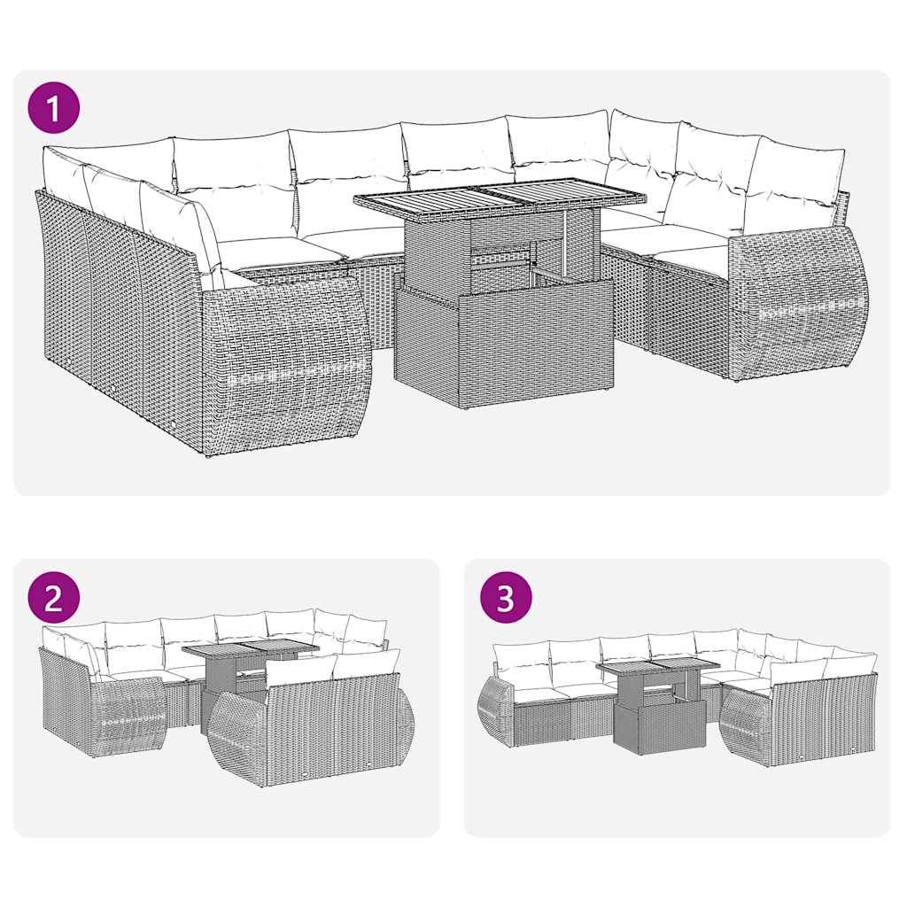 10 Piece Garden Sofa Set with Cushions Grey Poly Rattan