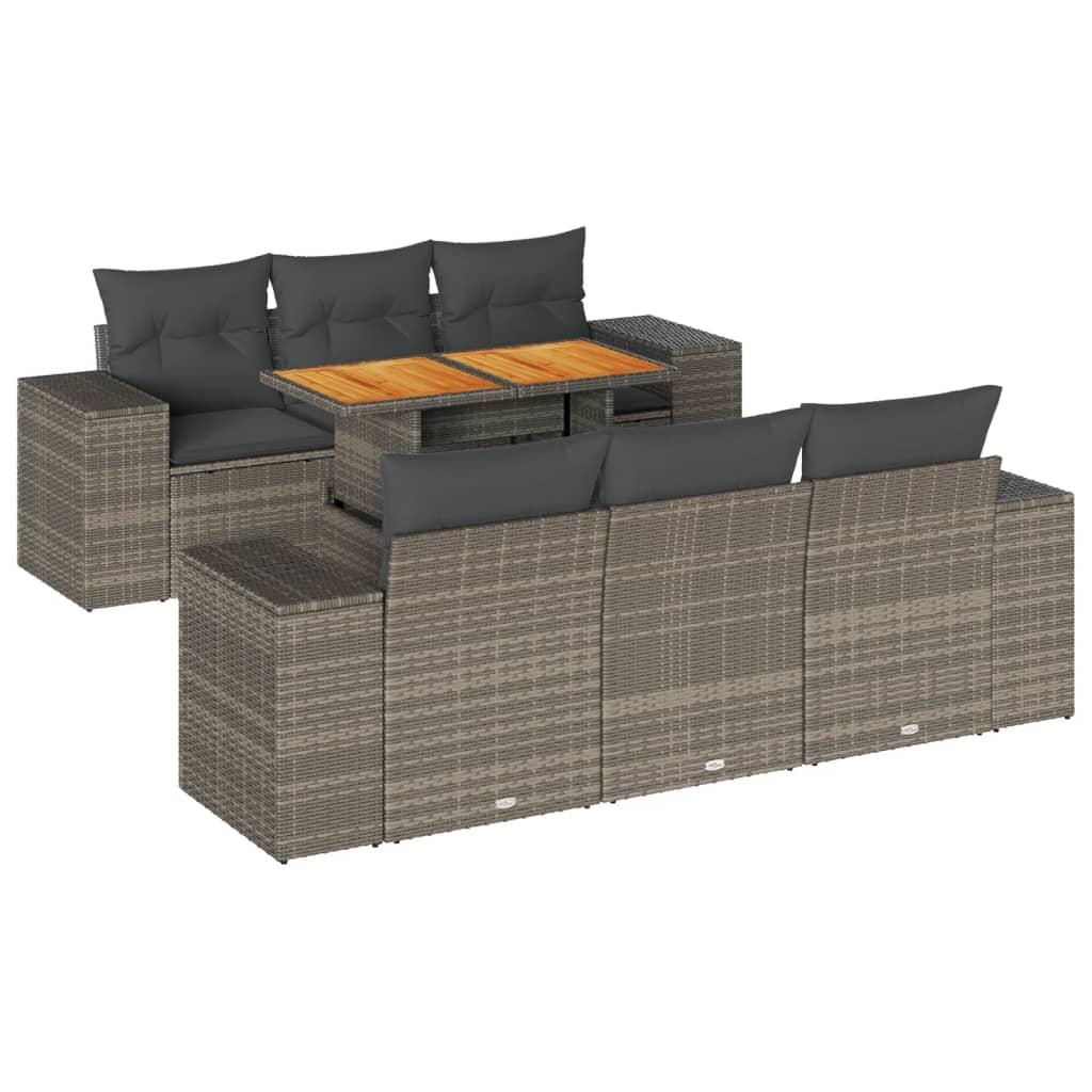 7 Piece Garden Sofa Set with Cushions Grey Poly Rattan