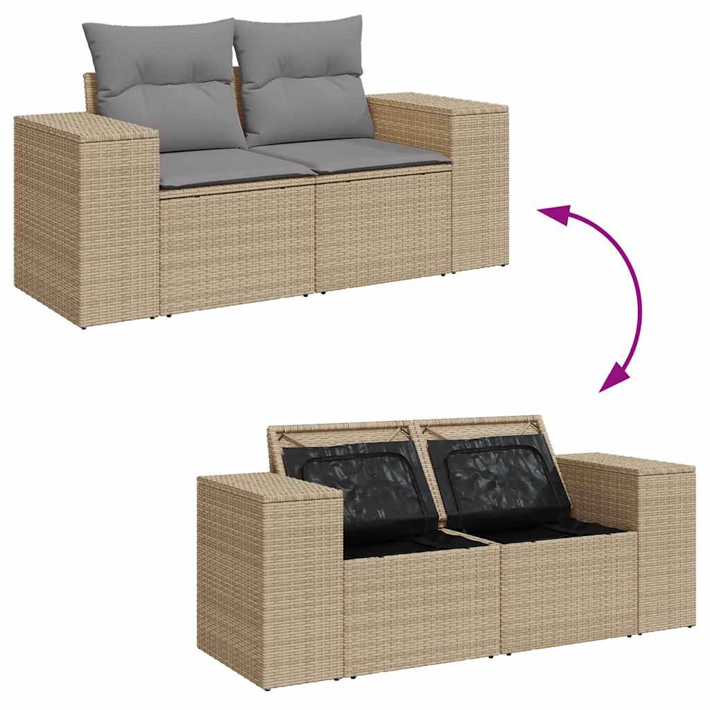 8 Piece Garden Sofa Set with Cushions Beige Poly Rattan