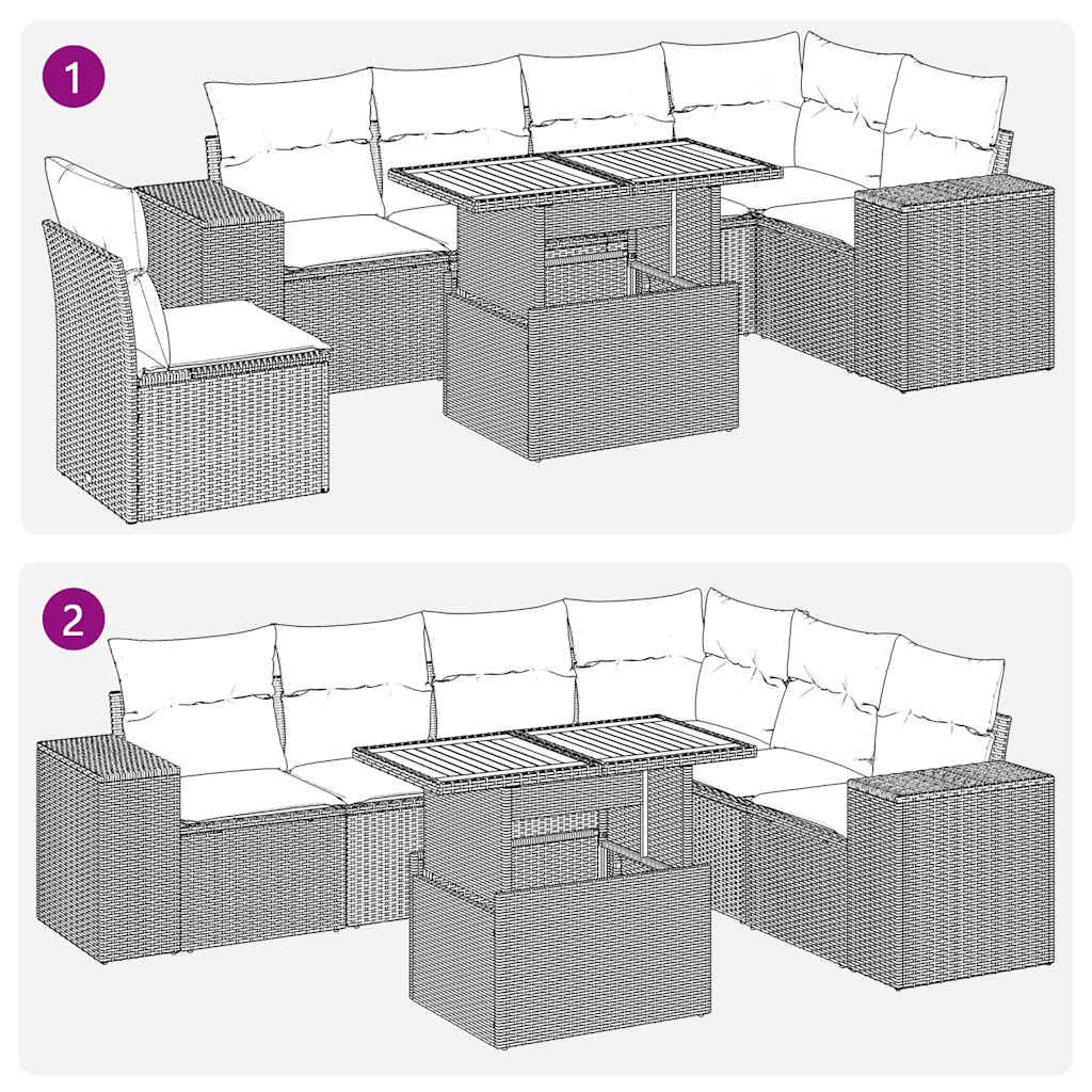 7 Piece Garden Sofa Set with Cushions Black Poly Rattan