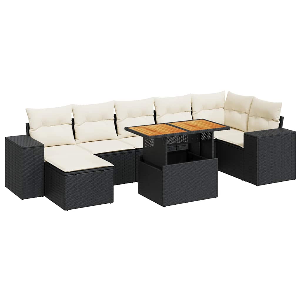8 Piece Garden Sofa Set with Cushions Black Poly Rattan