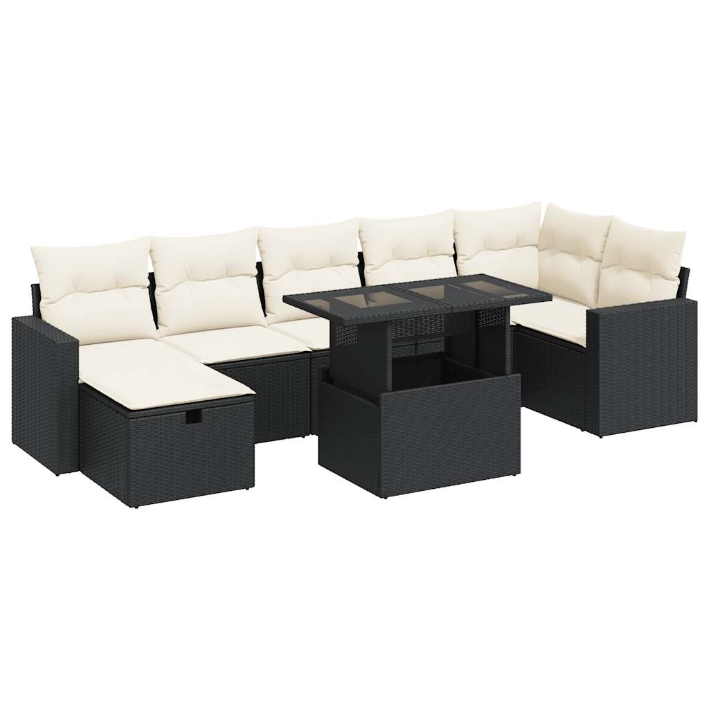8 Piece Garden Sofa Set with Cushions Black Poly Rattan