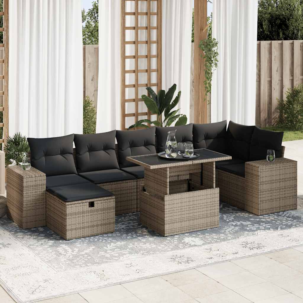 5 Piece Garden Sofa Set with Cushions Grey Poly Rattan