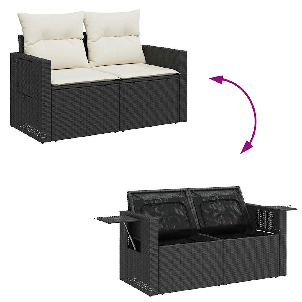 6 Piece Garden Sofa Set with Cushions Black Poly Rattan Acacia