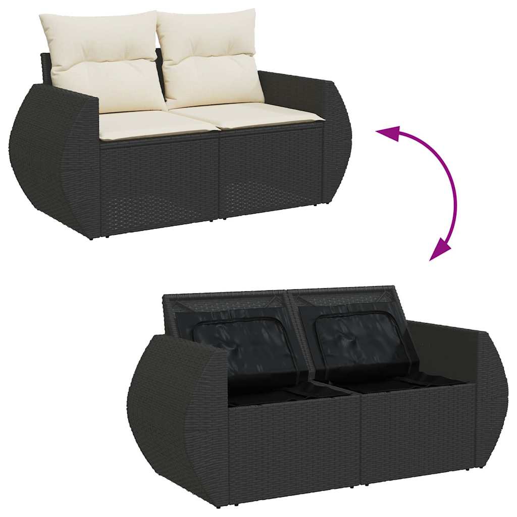 6 Piece Garden Sofa Set with Cushions Black Poly Rattan Acacia