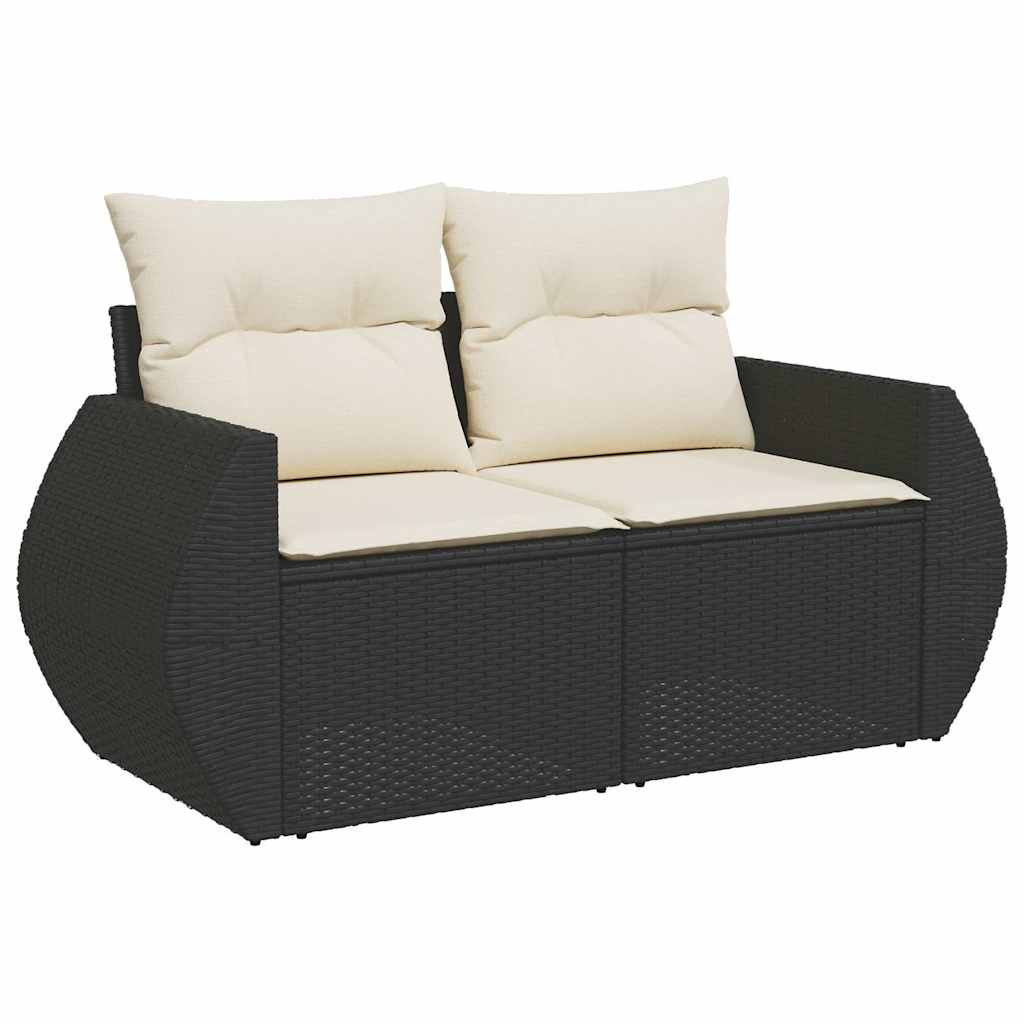 8 Piece Garden Sofa Set with Cushions Black Poly Rattan Acacia