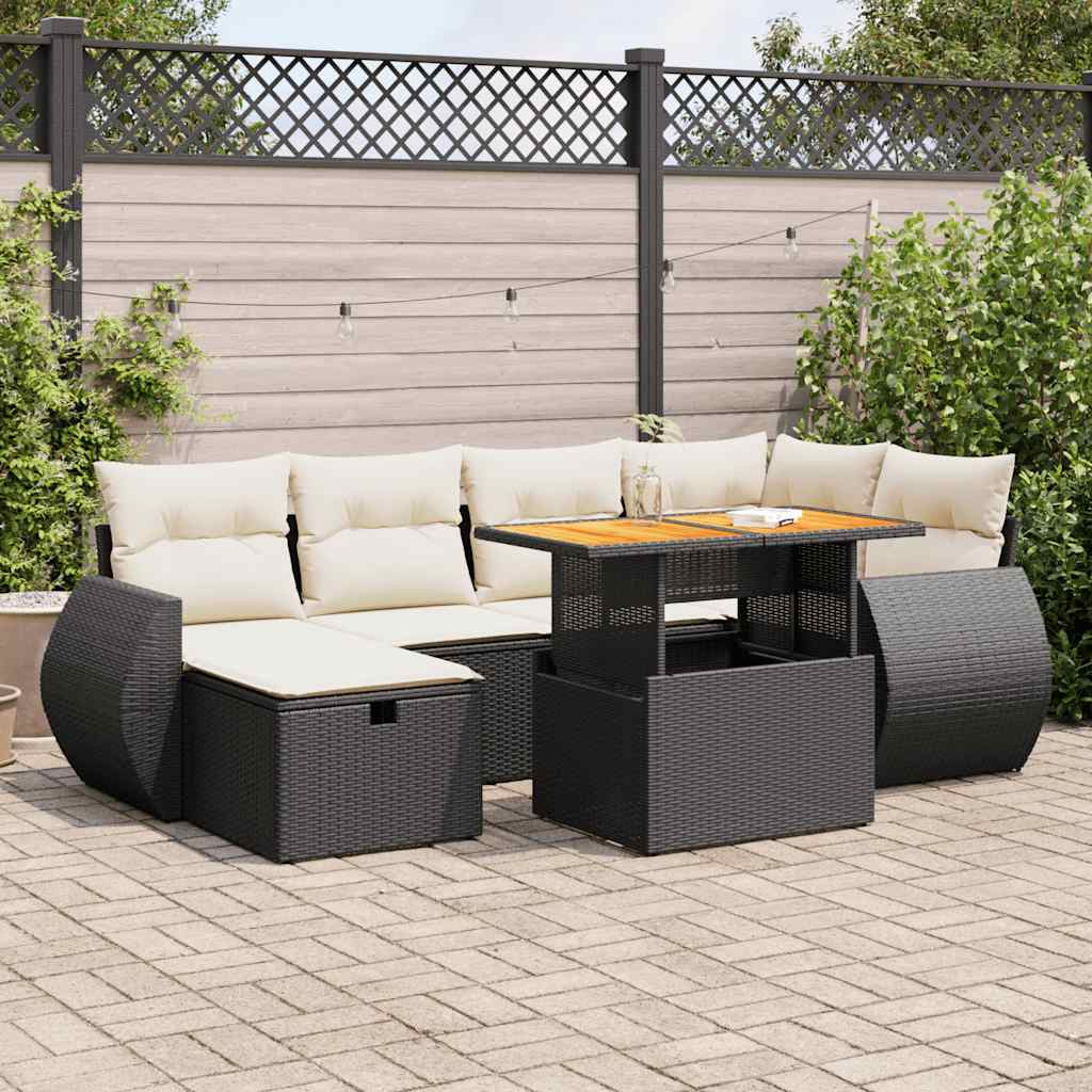 8 Piece Garden Sofa Set with Cushions Black Poly Rattan Acacia