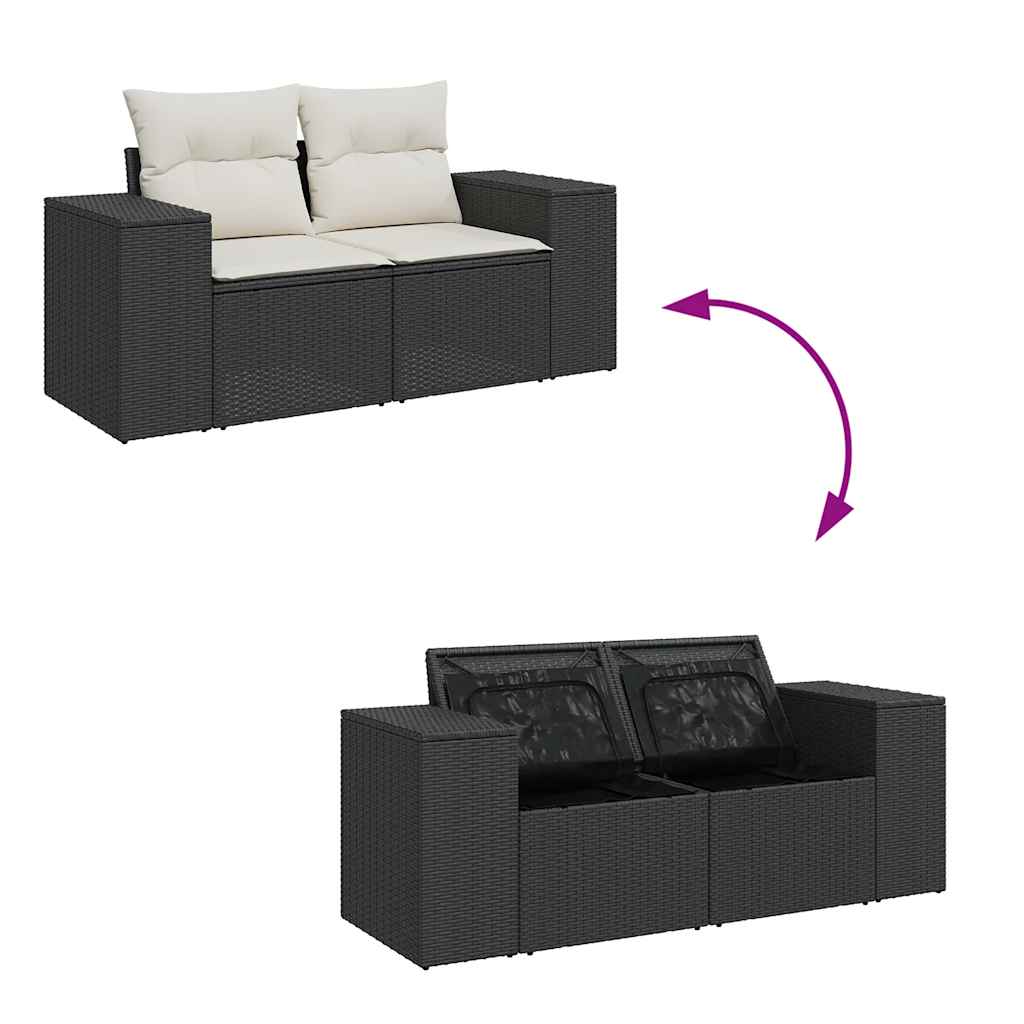 8 Piece Garden Sofa Set with Cushions Black Poly Rattan Acacia