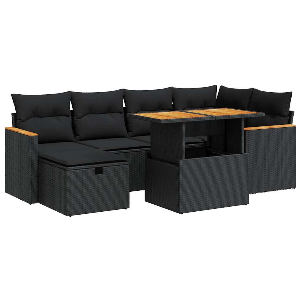 8 Piece Garden Sofa Set with Cushions Black Poly Rattan