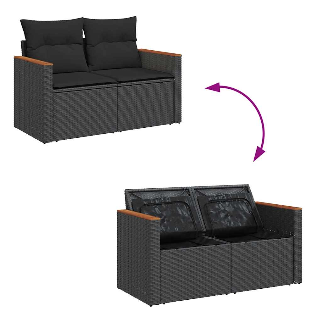 8 Piece Garden Sofa Set with Cushions Black Poly Rattan